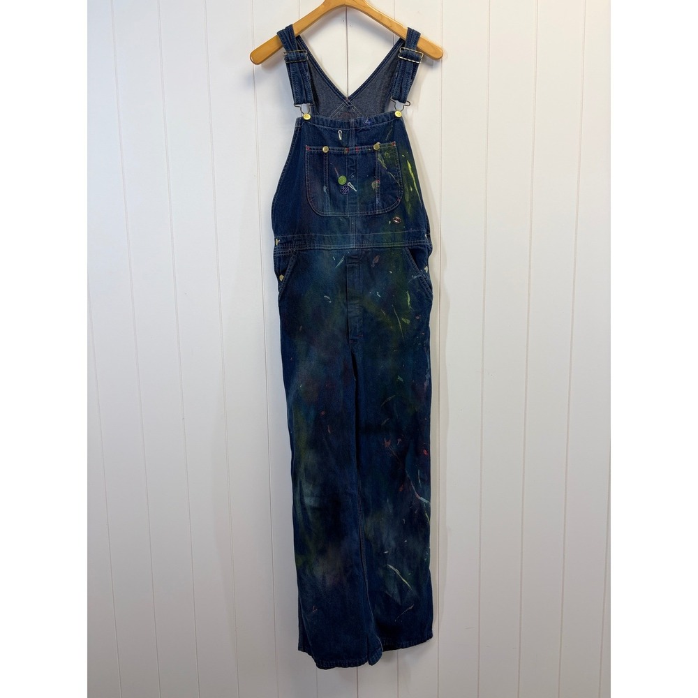 Dickies Streetwear Paint Splatter Denim Overalls Women Size 34 Grunge Utility